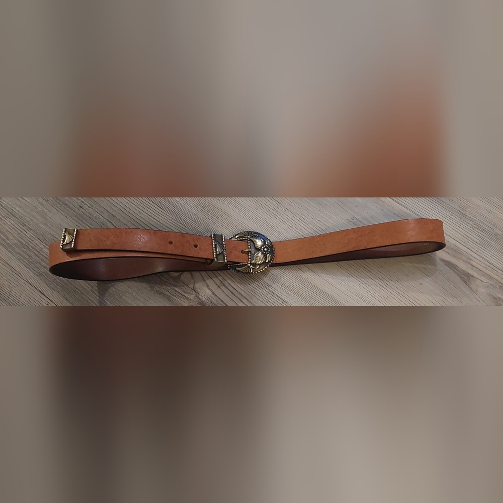 Sundance Brown Leather Belt with Gold Buckle - Picture 2 of 7